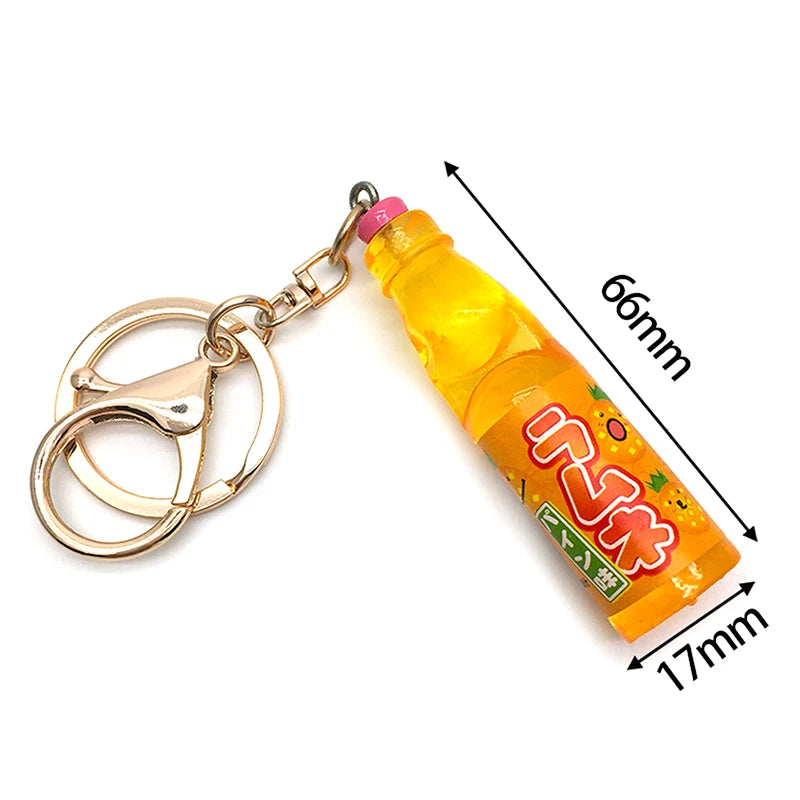 Japanese Ramune Soda Keychain Kawaii Food Charm Bag Pendant Cosplay Props Drink Keyring Accessory