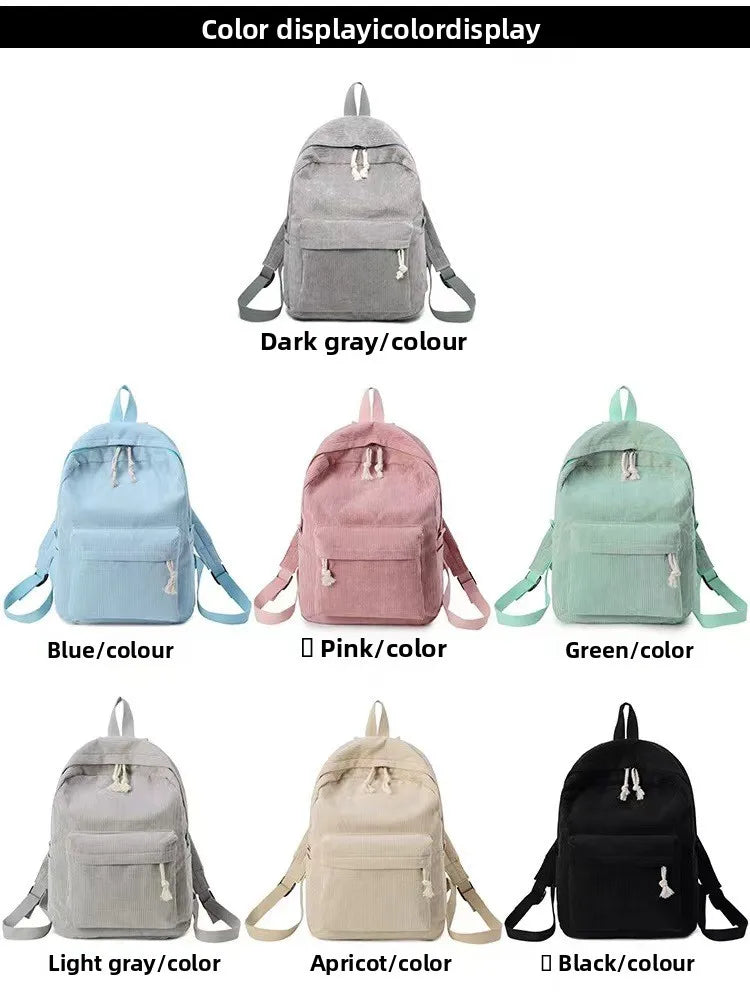 Corduroy Backpack, Academy Fashion School Bags for Middle/High School & College, Cute Tassel Detail, Versatile Casual Daily Bag