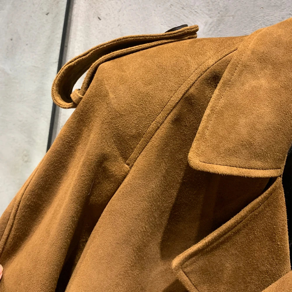 Suede Leather Jackets Women Winter Genuine Sheep Leather Coat Broad Shoulder and Paddad 23012