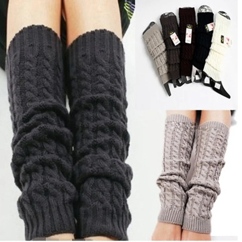 Women's Leg Warmer Lolita Long Socks Knitted Keep Warm Foot Cover Ladies Autumn Winter Black White Twist Crochet Socks Boot Cuff