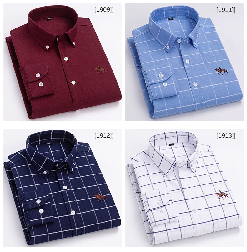 2023 100% Cotton Oxford Man Leisure Embroidered Horse Shirts Streetwear Oversized  Men Shirt Floral Long Sleeve Casual Plus Size