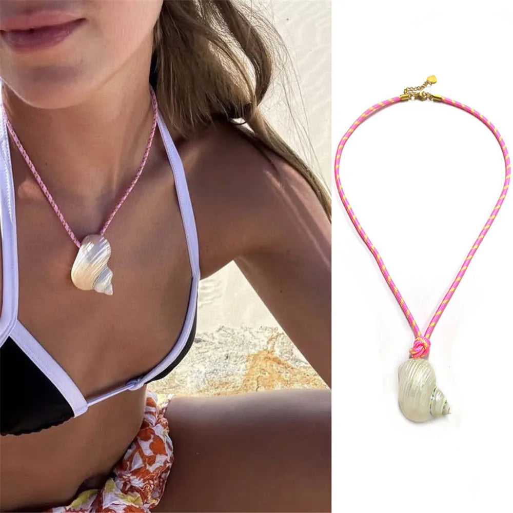 nique Fashionable Shell Pendant Necklace Ocean Vacation Style European And American Design Women's Accessory Gift