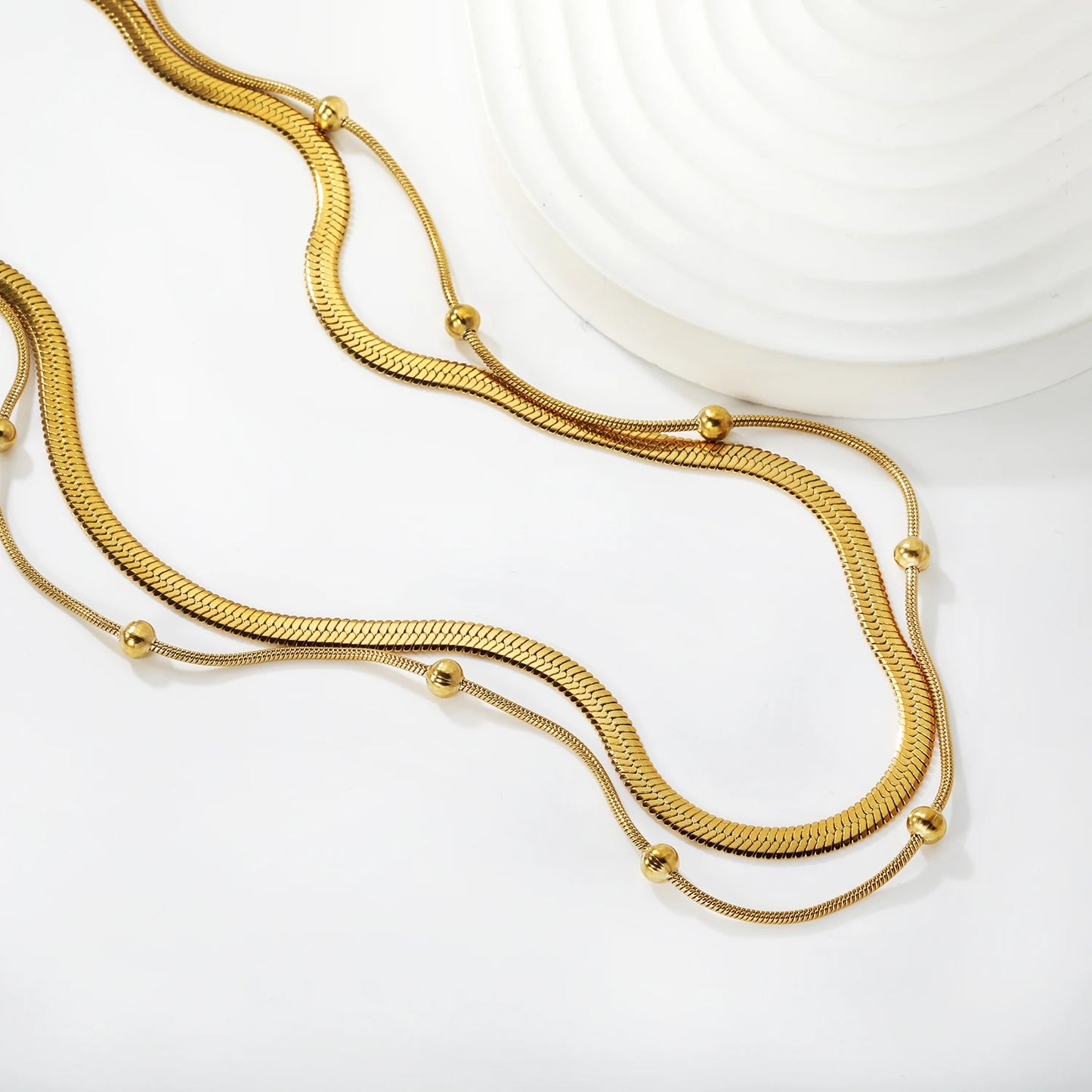 Fashion Trend Collarbone Necklace Double-Layer Chain Jewelry Stainless Steel Gold-Plated Elegant Waterproof Accessory for Women