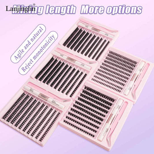 Lanjinglin DIY Lashes Extension Kit Eyelashes Clusters Lash Bond and Seal Makeup Tools for Gluing Lashes Gluing Glue Accessories