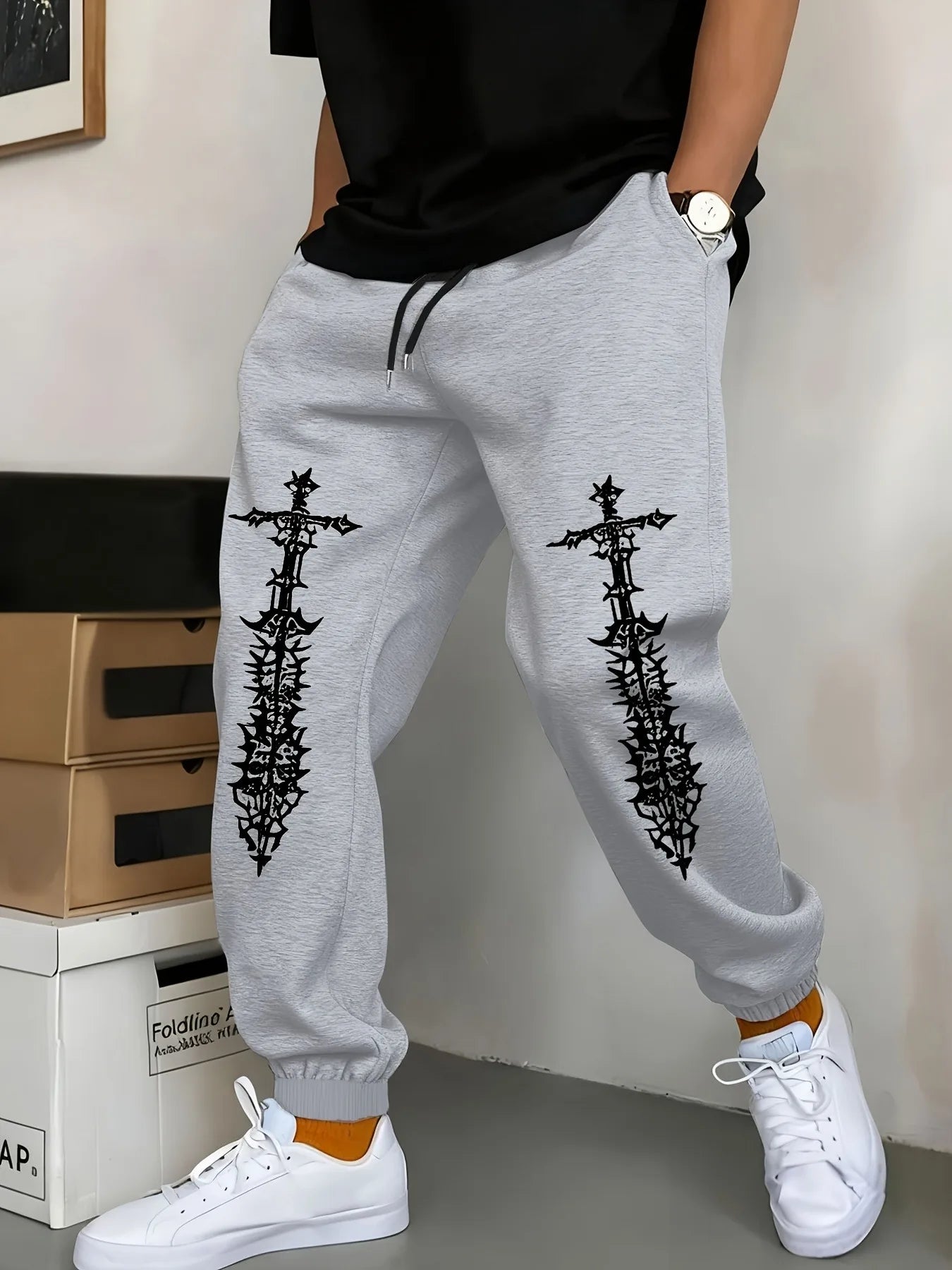 Spring and Autumn Men's Fashion Printed Jogging Pants Casual Fleece Warm Trousers Every Day Street Wearing Sweater Pants S-3XL