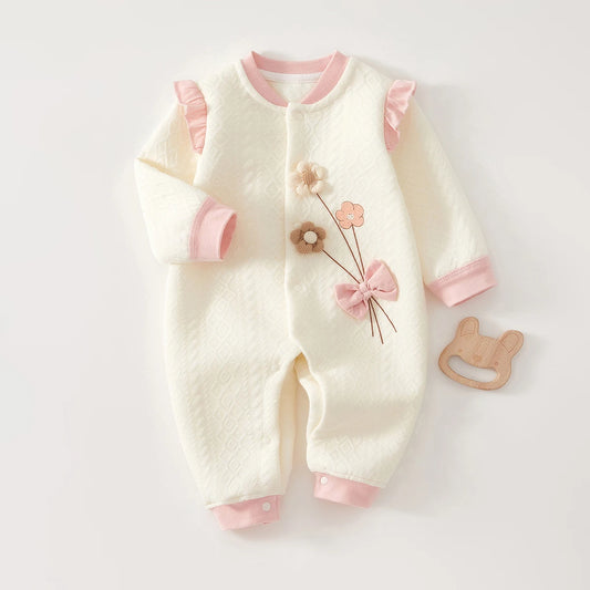 Baby Clothes for Autumn, Class A, Baby Girl Full-Month Outfit, One-Piece Suit, Baby Silk-Lined Warm Newborn Romper