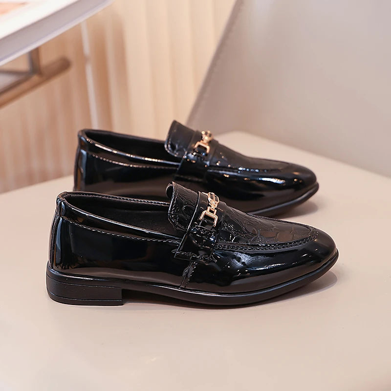 Boys Formal Shoes Black Classic Children Leather Shoes Point Toes Soft Bottom 2025 Spring Autumn Kids Flat Shoes British Style