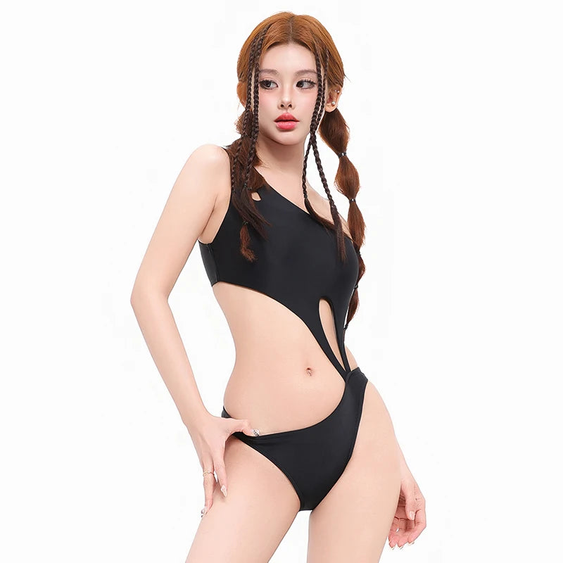 Black Women Swim Suit One-piece Swimsuits Korean Fused Swimwear Ladies Bathing Suits Off Shoulder Bodysuit Monokini Beachwear