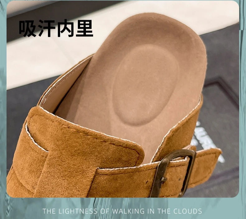 Cork Footbed Slippers For Women Men Fashion Clogs Leather Mules Female Home Street Shoes With Arch Support Indoor Outdoor Slides