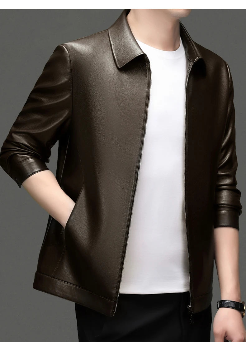 YN-335 Men's Lapel Jacket Natural Leather  Jacket Spring and Autumn Sheepskin Jacket Men