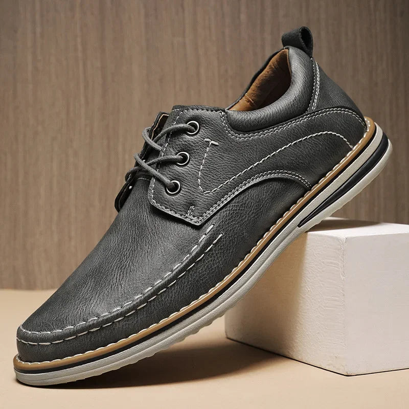 Men Genuine Leather Casual Shoes Fashion Business Leisure Shoes Lace-up Loafers