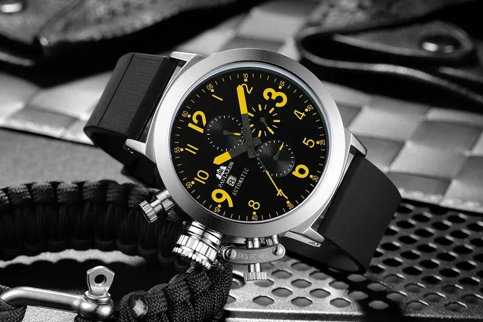 Automatic Watches for Men Mechanical Self Wind Rubber Boat Case Orange Blue Yellow Grey Fashion U Left Hand Reloj Hombre Baratos