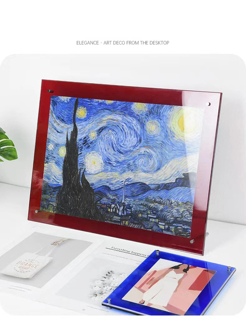 Acrylic Picture Frames,Color Desk Picture Frames with Stand,Modern Frameless Floating Frame for Desktop Display Gift Home Office