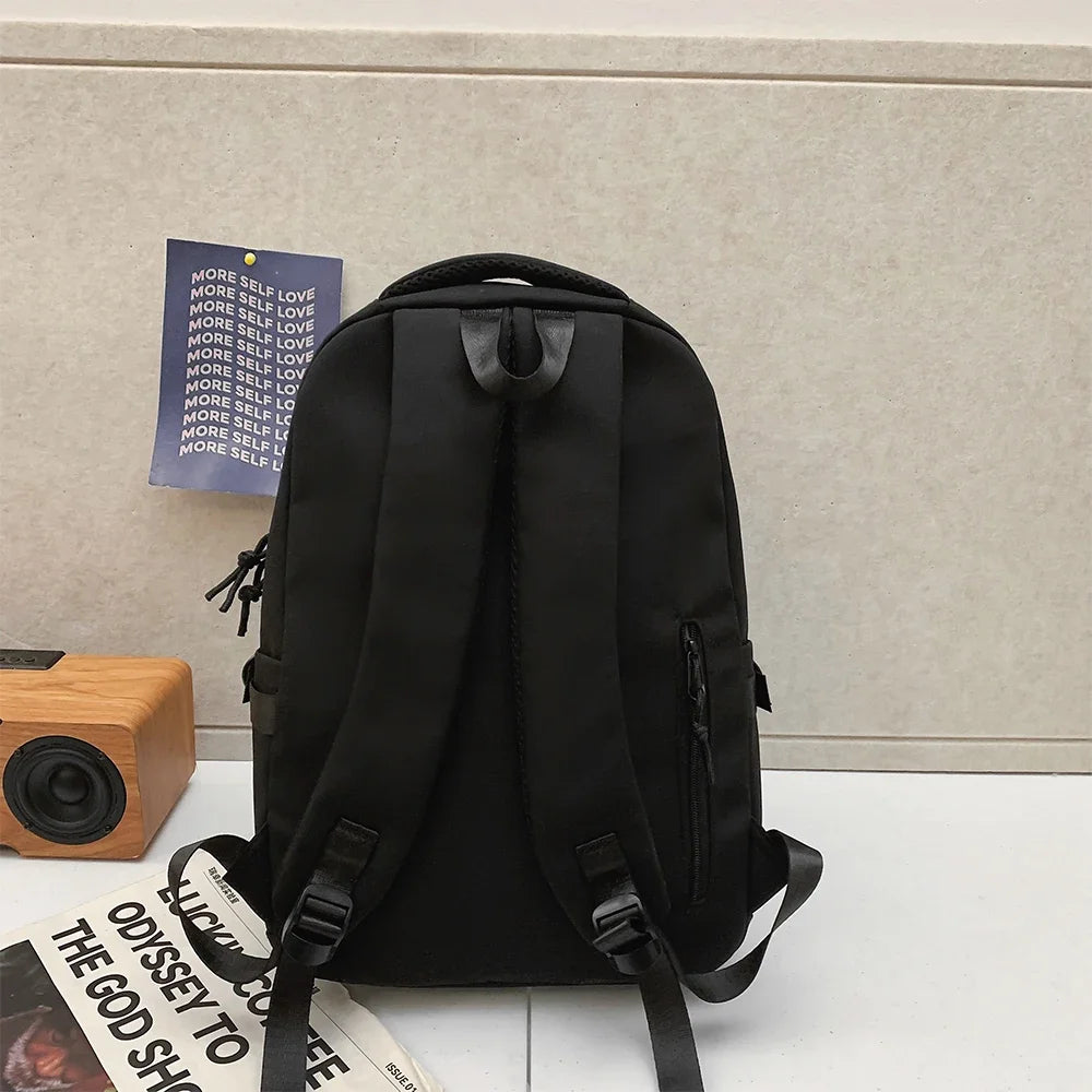 Large Capacity Solid Color Backpack, Simple Black Bag for Students & Travel