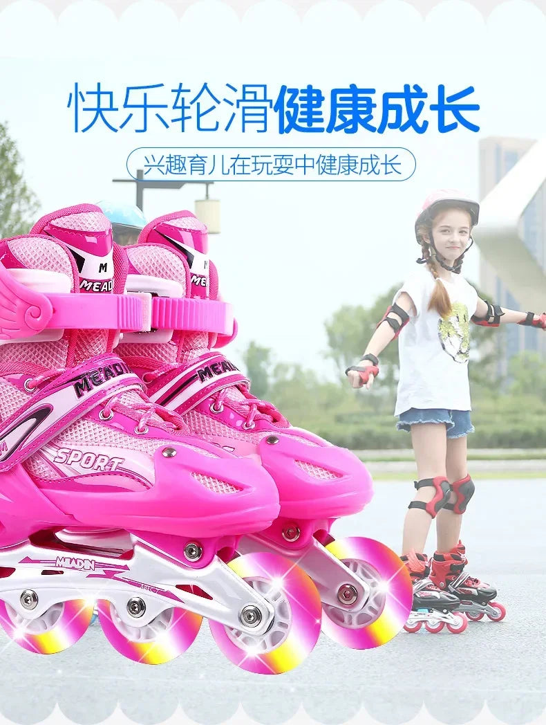 2025 Skating shoes, children's flash straight row roller skating shoes, roller skating shoes, adjustable for both men and women