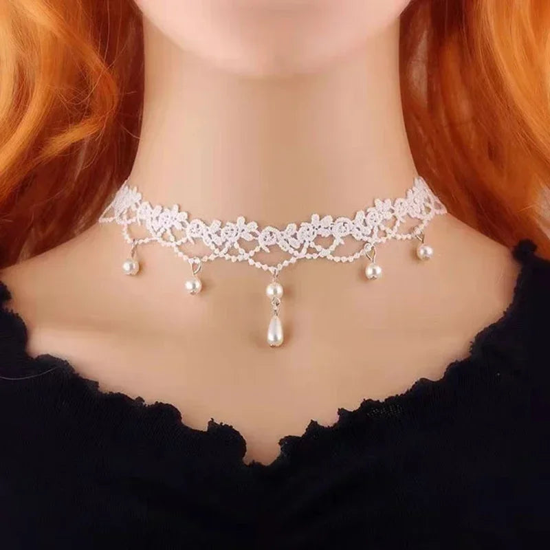 Gothic Black Lace Choker Necklace For Women Vintage Tassel Clavicle Chain Halloween Collar Choker Steampunk Party Jewelry Gift