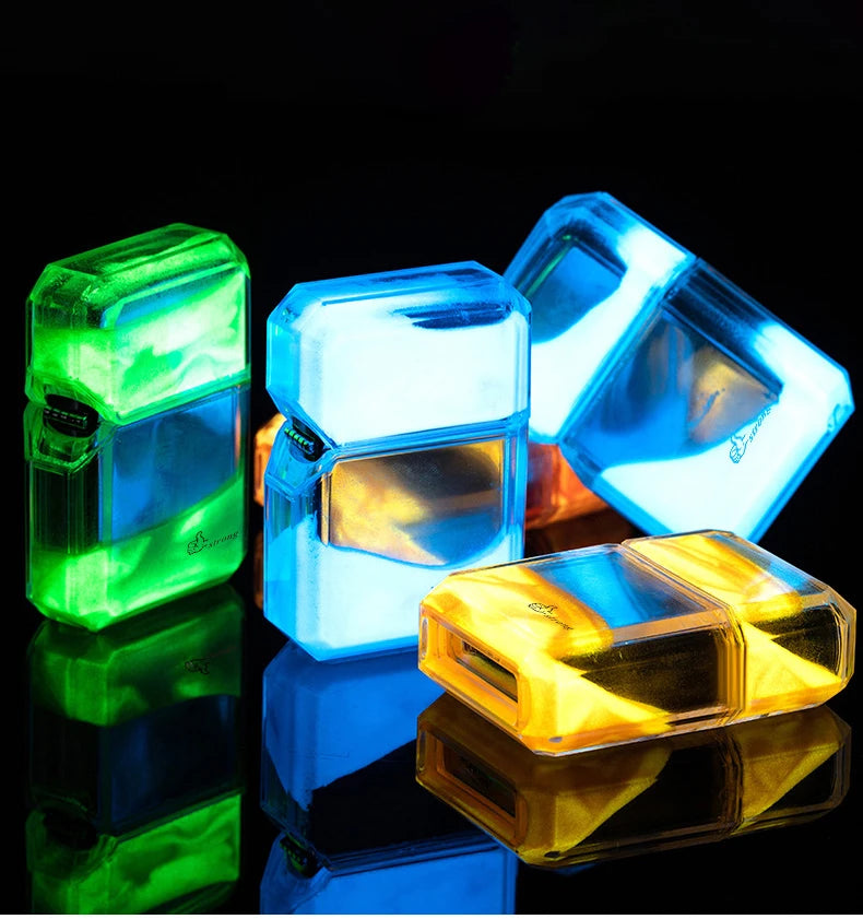 Unusual Quicksand Luminous Kerosene Lighter Inflatable Lighter Windproof Cigarette Lighter Smoking Accessories Men Gift Cool