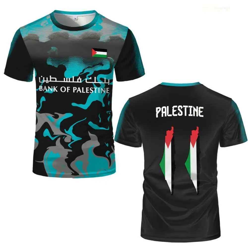 Palestine Flag Print T-shirt Breathable Training Soccer Jerseys For Men And Women Street-style Short-sleeved Crew Neck Tees