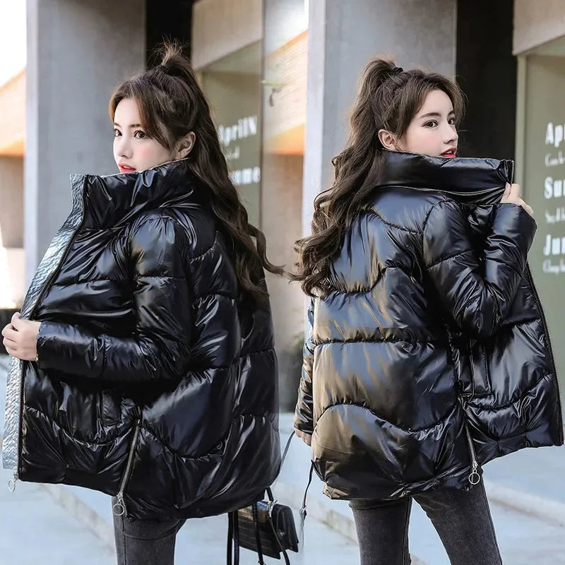2026 New Winter Jacket Women Parkas Glossy Warm Thicken Coat Female Cotton Padded Parka Waterproof Outwear Loose Snow Jacket