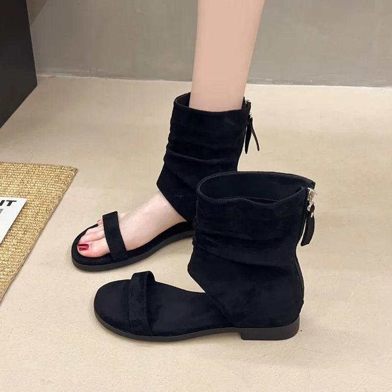 2025 Female Low Heel Footwear Gladiator Sandals Shoes For Women Zippers Fashion Open Toe Ladies Sandals Ankle Booties Shoe Pumps