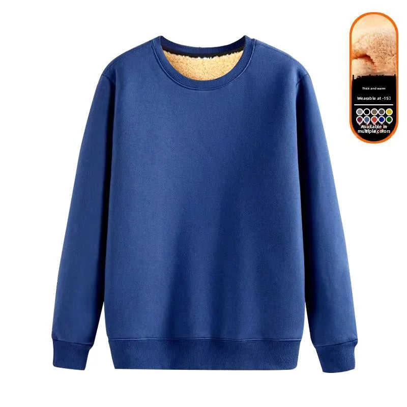 Men's Fleece Lined round Neck Sweatshirt Loose Long Sleeve T-Shirt Thickened Lamb Velvet Warm Winter Base Layer Shirt