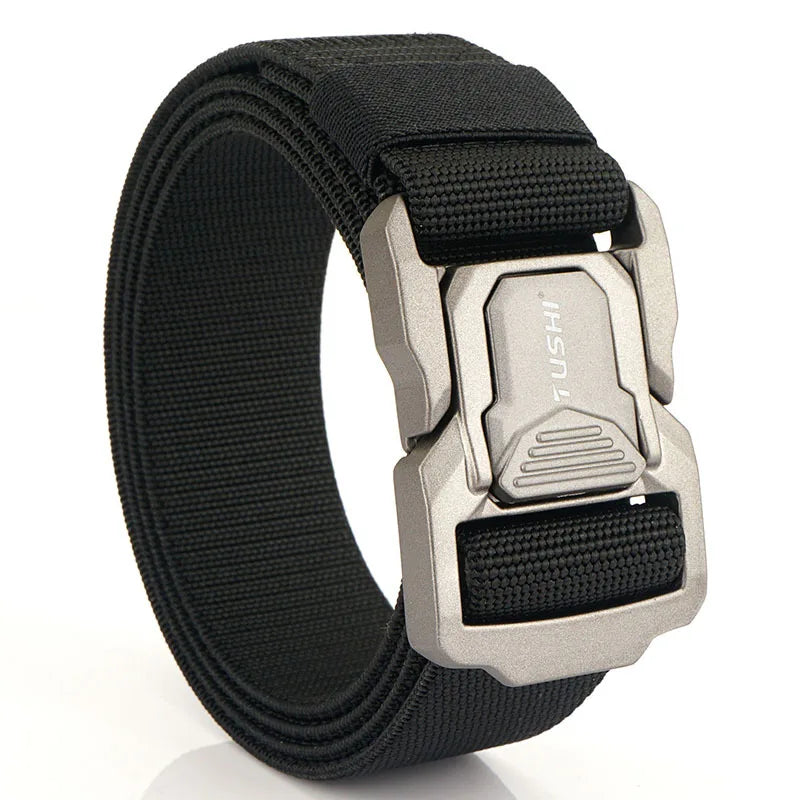 3.8cm Men's Tactical Elastic Belt Aluminum Alloy Quick Release Buckle Wear-Resistant Durable Belt for Tactical Pants Outdoor Hik