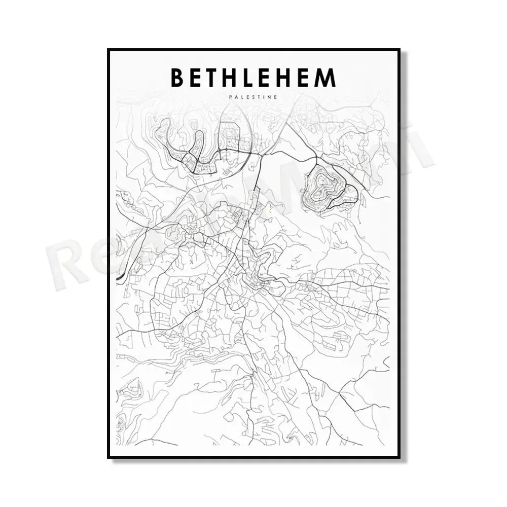 Palestine Poster Palestine Map Road Map Ramallah Black and White Print Bethlehem Palestine Map Palestine Travel Poster