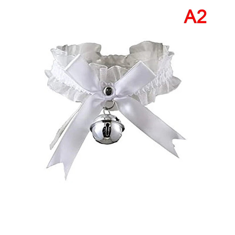 Gothic Women's Sexy Necklace Bow Knot Lace Collar Pendant Small Bell Choker