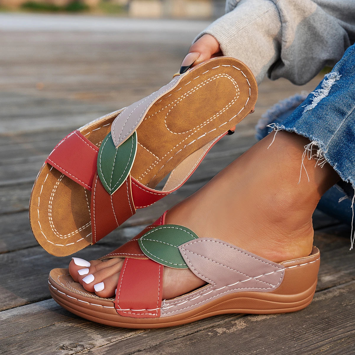 Women Slippers 2025 Summer Shoes Woman Mix Color Heels Sandals Summer Women Elegant Heeled Footwear Slippers slides Women