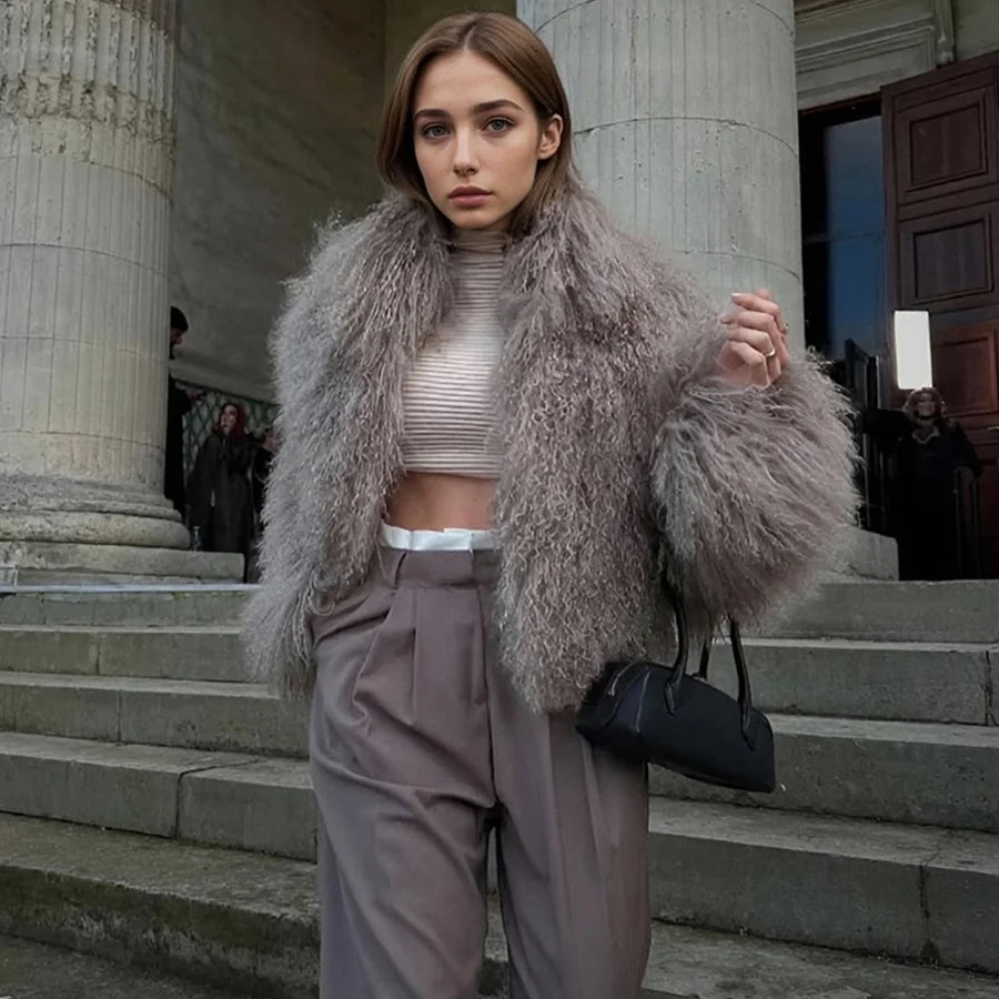 Natural Sheepskin Coat With Stand Collar Natural Sheep Fur Coat Full Skin Lamb Fur Jacket Best Selling Women's Leather Jacket