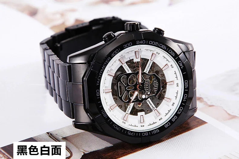 Automatic mechanical watch, fashionable hollow gold automatic mechanical watch, hot-selling business skull watch