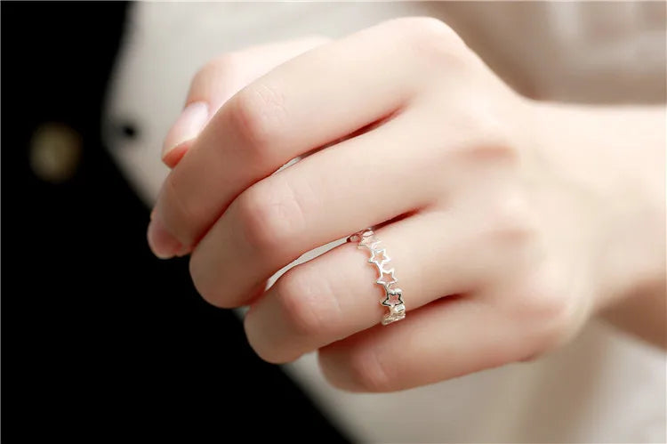 925 Sterling Silver Star Adjustable Ring For Fashion Women Party Fine Jewelry Minimalist Punk Accessories