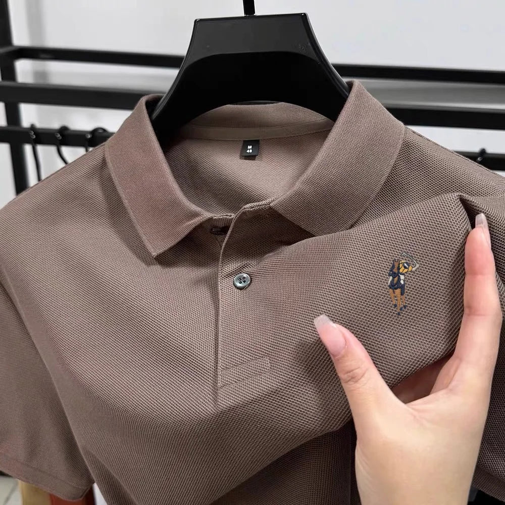 100% pure cotton new men's short sleeve summer comfortable breathable polo shirt high-end brand designer embroidered T-shirt top