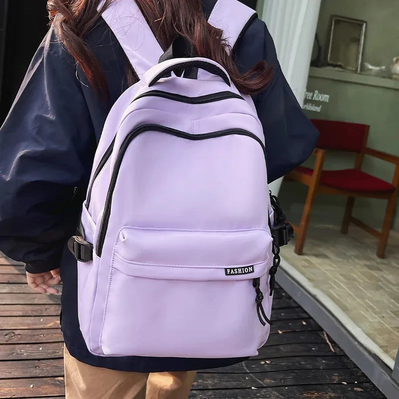 Large Capacity Solid Color Backpack, Simple Black Bag for Students & Travel