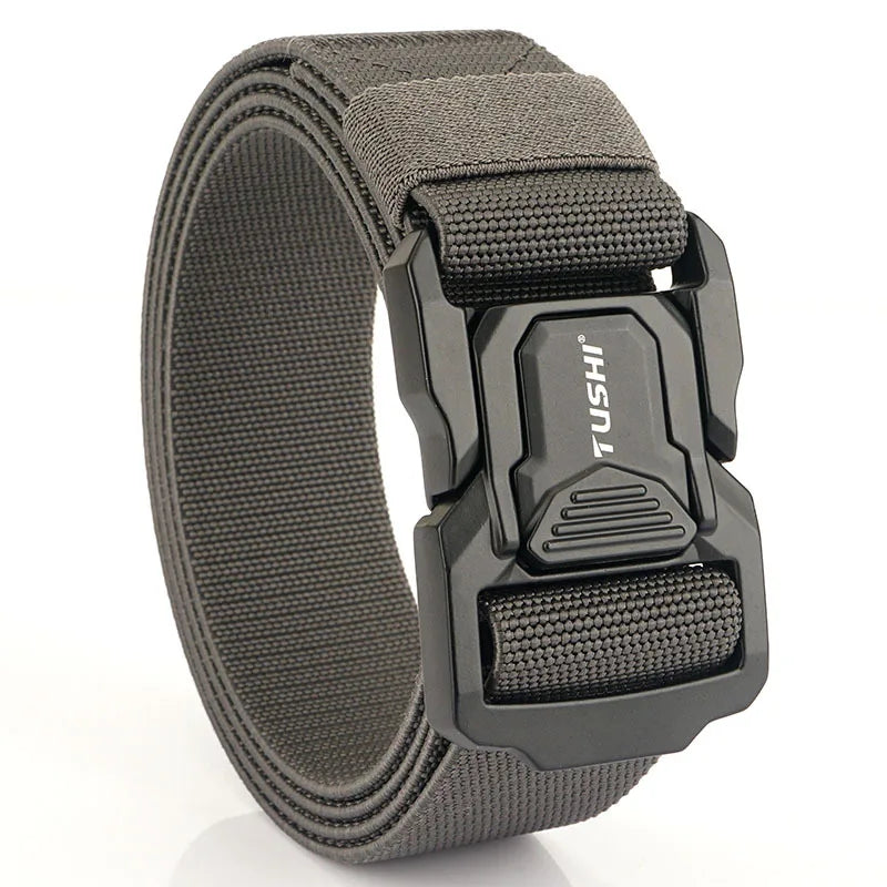 3.8cm Men's Tactical Elastic Belt Aluminum Alloy Quick Release Buckle Wear-Resistant Durable Belt for Tactical Pants Outdoor Hik