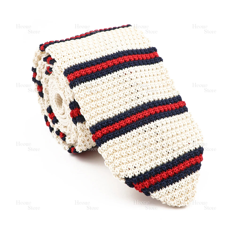 New Mens Knitted Ties Classic Striped Skinny Necktie For Business Wedding Party British Style Necktie Winter Neck Wear Accessory