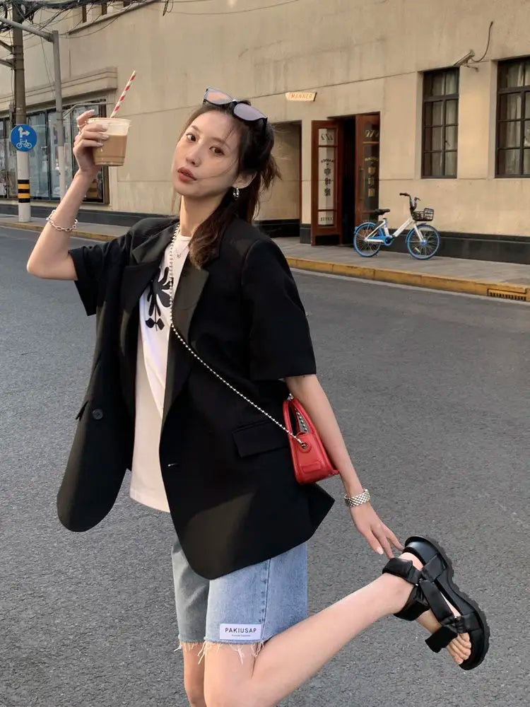 Pant Suits 2025 Spring and Summer Thin Casual Loose Short Sleeved Suit Jacket Women Suit Two-piece Set