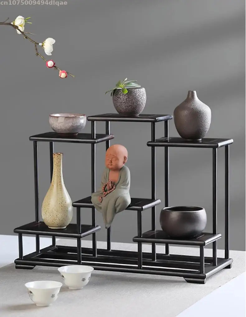 Natural Solid Wood Decorative Shelves for Wine Tea Sets Pedestal Crafts Vase Flower Pot Bonsai Buddha Display Stand Storage Rack