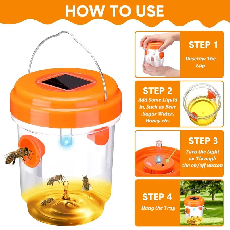 New Solar Fly Trap Catcher, Waterproof Outdoor Hanging Insect Trap, for Garden Orchard Fruit Pest Control Device