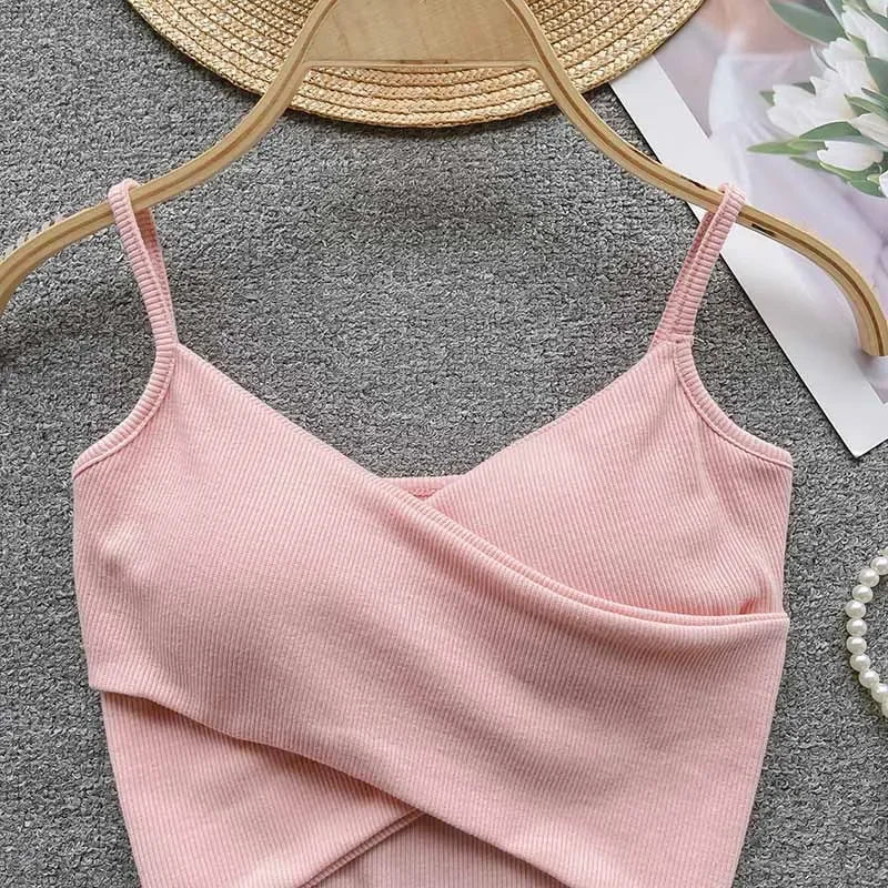 Summer Women's Ribbed Slimming Tank Top Built-in Bra Super Stretch Cross Back Bralette Sexy Layering Camisole Daily Topks