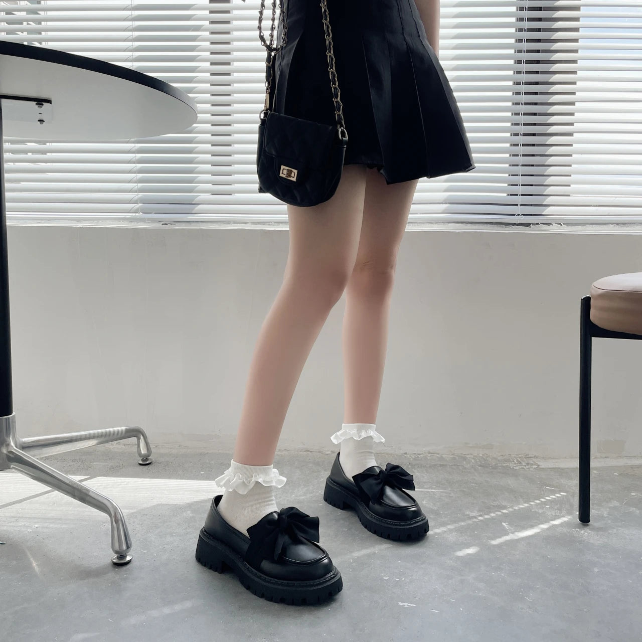 Women Flat Shoes Bow Leather Shoes Ladies 2024 New Autumn Thick Heel Loafers Woman Fashion Comfortable Work Shoes Zapatos