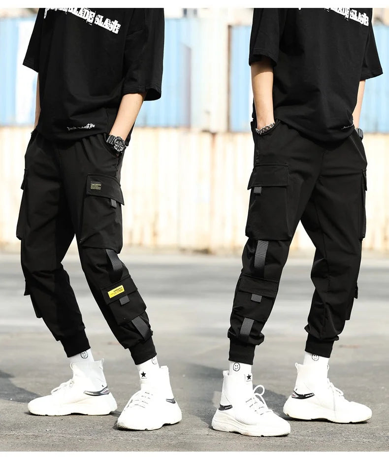 2024 Spring Autumn New Men's Korean Fashion Multi-pocket Loose Ins Nine-minute Drawstring Leg Work Pants Casual Daily Sweatpants
