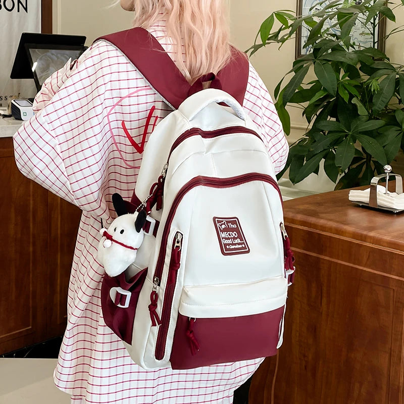 College Style Color Blocked Student School Bags Lightweight Large Capacity Multi-layer Storage Computer Backpack Campus Travel