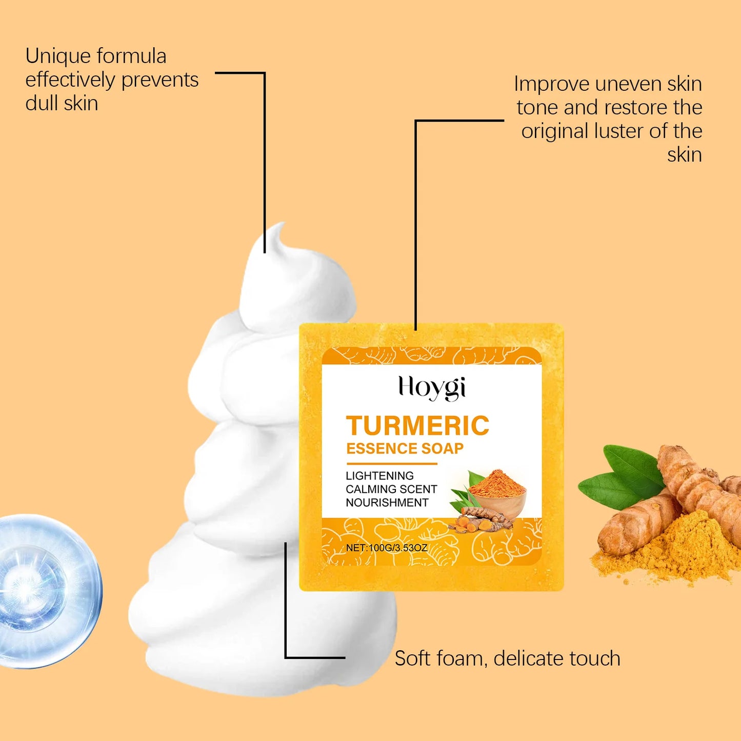 Turmeric Skincare Set Body Soap Anti Acne Dark Spot Corrector Improve Dry Skin Moisturizing Face Cream Brightening Facial Serum