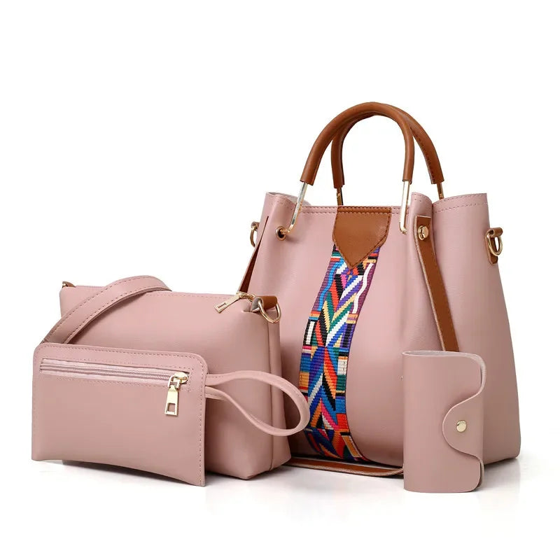 Women's Bag Luxury Handbag Large Capacity Tote 4 Pcs Ladies Bag Fashion Shoulder Bag Wallet Card Bag