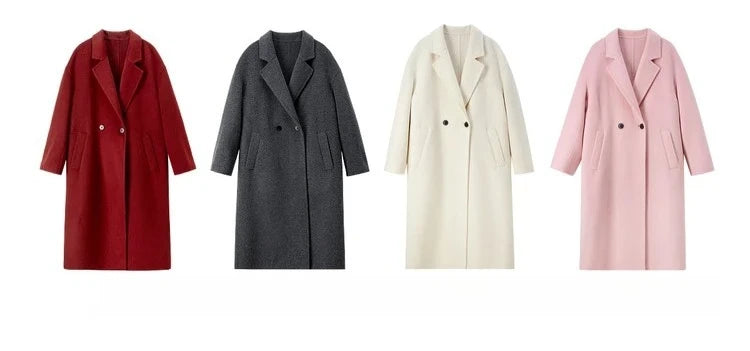 SENTUBILA Women's 100% Wool Double-Faced Coat Winter 2025 Suit Lapel Collar Classic Commuter Style Long Overcoat W54OA8779