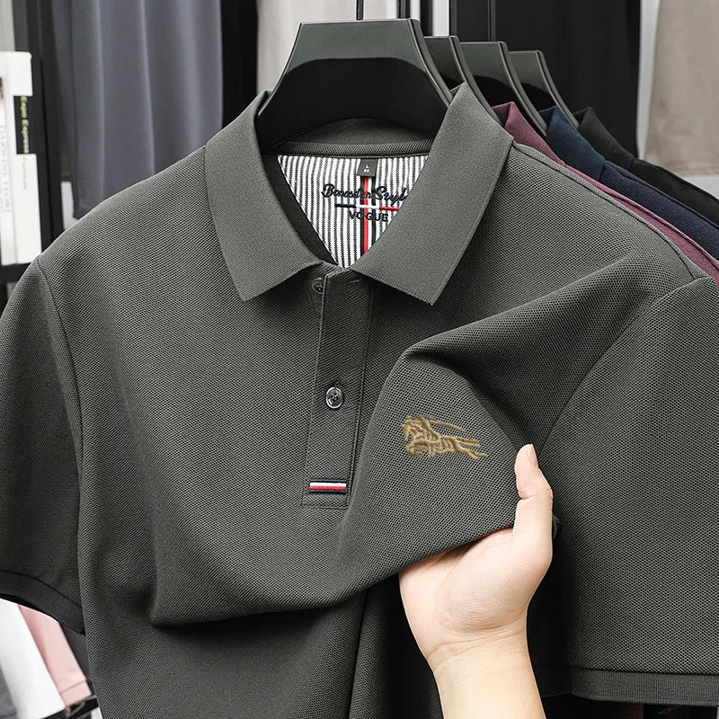 100% Pure Cotton Men's New Polo T-shirt Comfortable Breathable Cool Business Leisure Multi-scene Short Sleeve High-end Embroider
