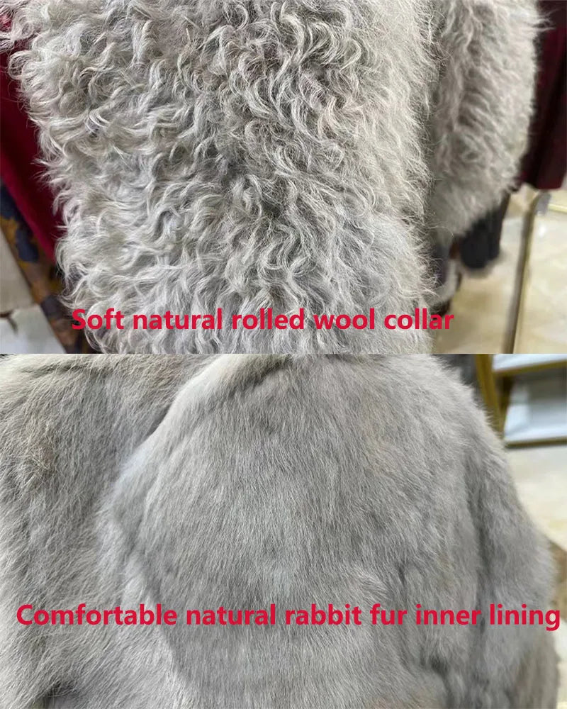 2024 autumn and winer short fur wmen's shepskin jacket tnned suede fbric 100% natral rbbit fur lining women's wool collar