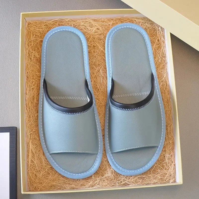 Genuine Leather Couple Summer Indoor Slippers Anti-Slip Women Household Slippers Men Casual Home Shoes