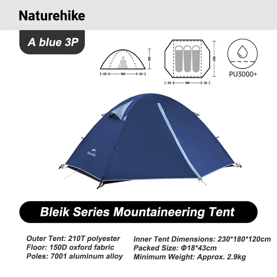 Naturehike  2026 Tents 2-3 People Bleik  Outdoor Hiking Mountain Camping Tent Travel 210T Polyester Waterproof Sunshade Shelter